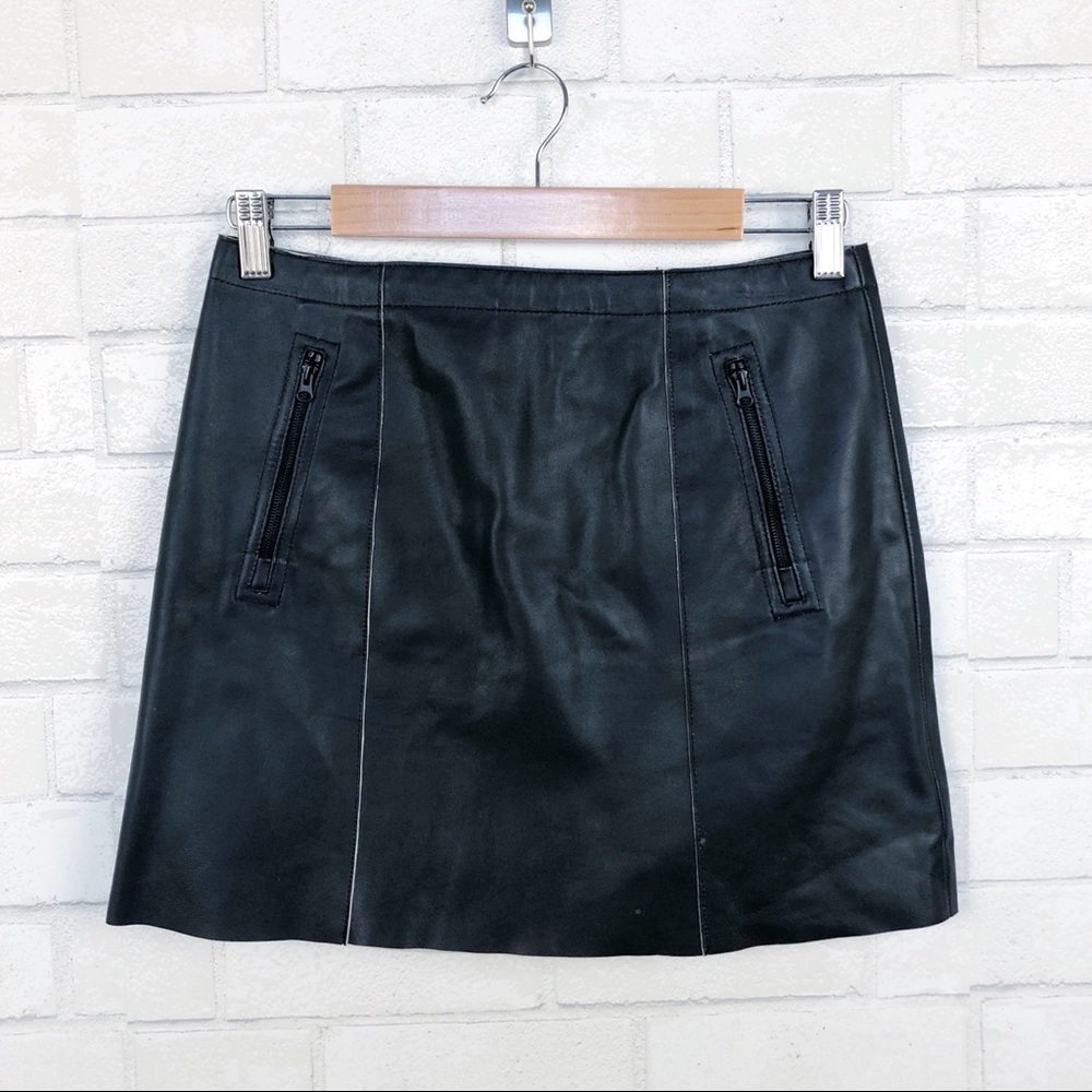 Vince 100% Leather Black Mini Women's Raw Hem Skirt Size 0